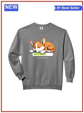 Corgi Dog Loading Comfort Colors Crewneck Sweatshirt Cotton Blend